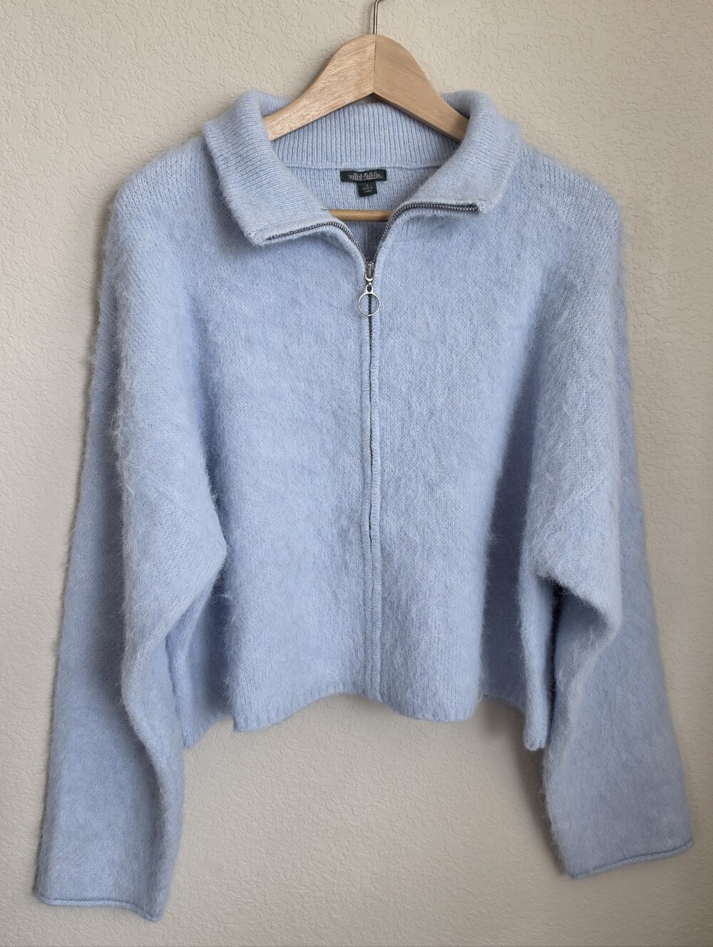 Wild Fable Light Blue Fuzzy Full Zip Sweater NWT L